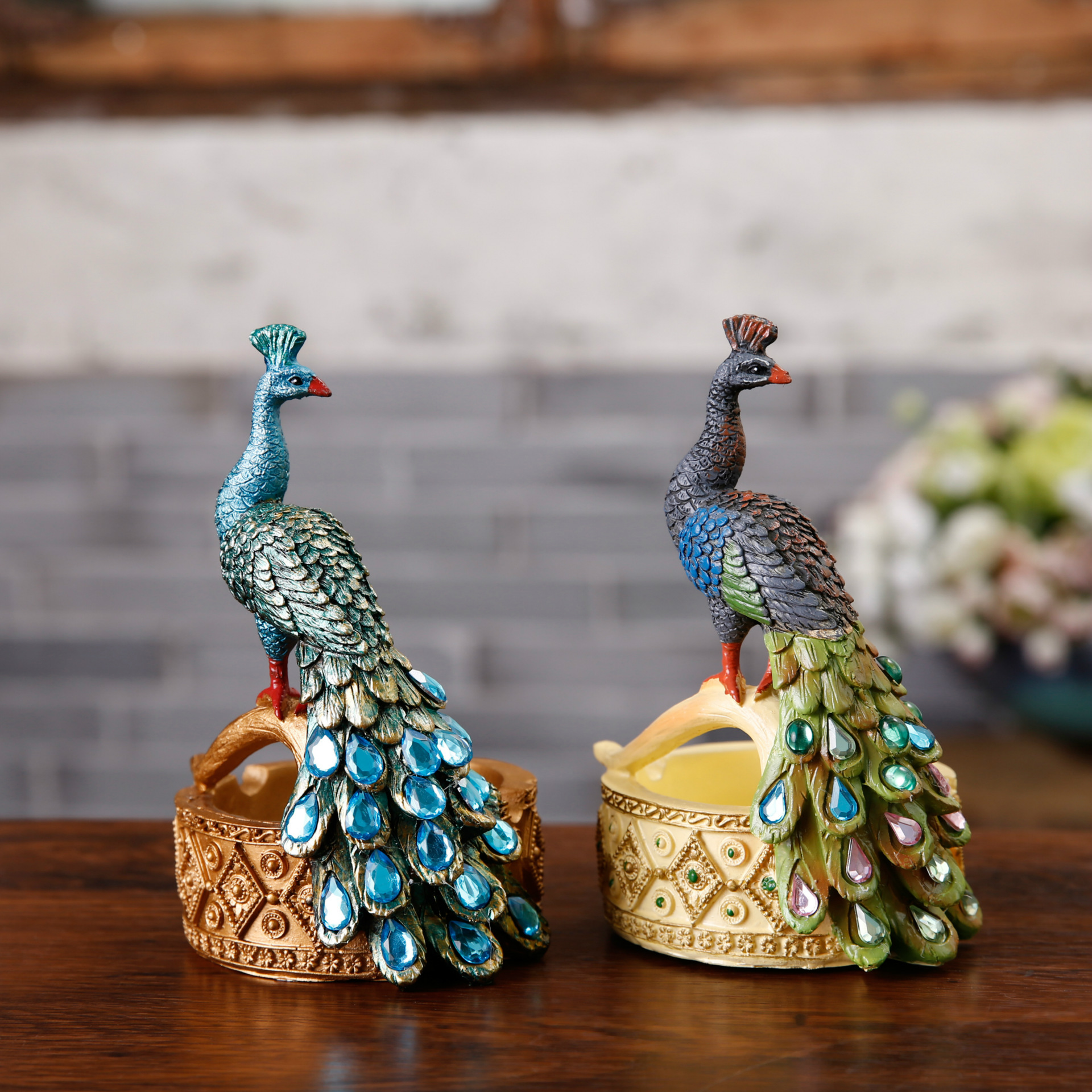 跨境孔雀鳳凰煙灰缸樹脂工藝品批發 創意桌面擺件生日禮品 亞馬遜