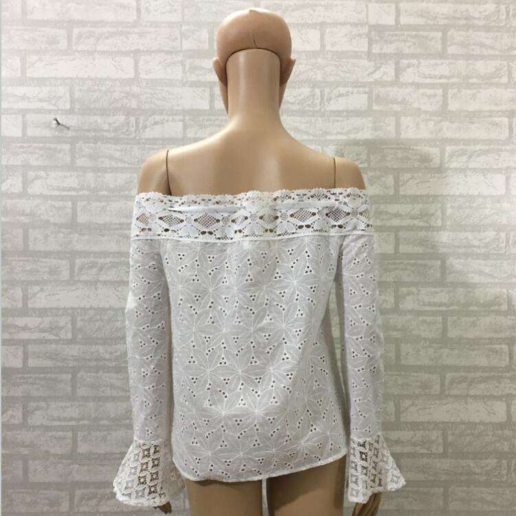 White off-shoulder bell sleeve lace top off-shoulder tassel lace stitching top in stock