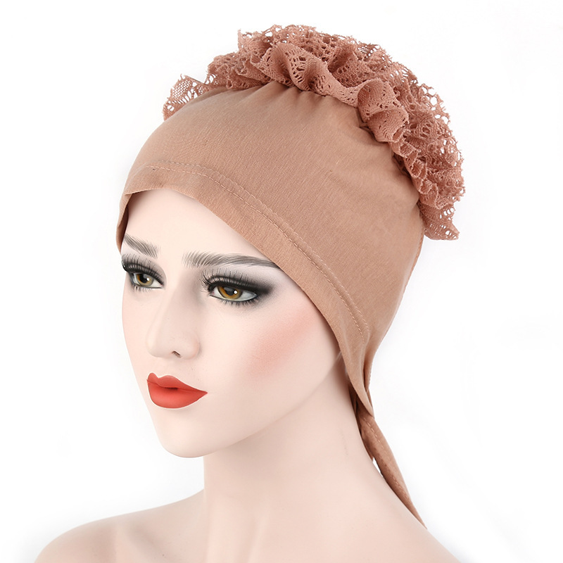 Amazon New Muslim Big Flower Solid Color Lace Lace Plate Flower Hat Indian Bag Hat European and American Fashion