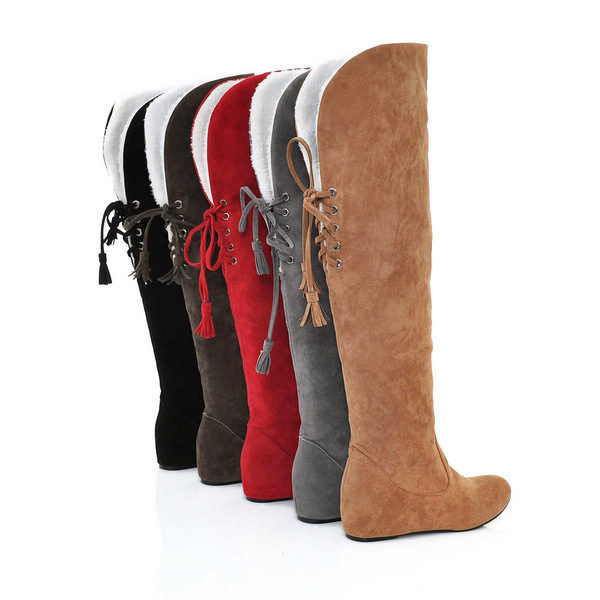 FS504079 Foreign Trade Winter Warm Snow Boots Frosted Boots Flat Heel Inner Height Over-the-Knee Boots Large Size Women's Boots