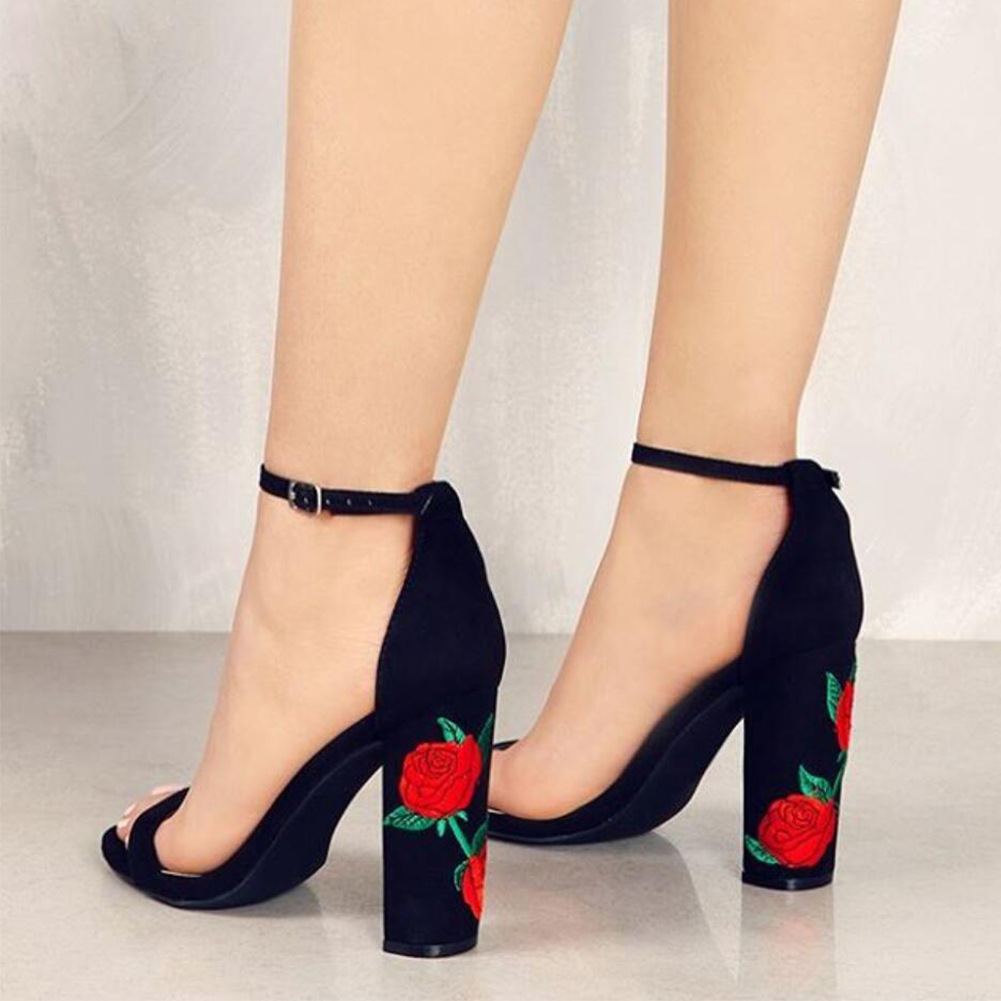 3443 size 2018 foreign trade suede embroidered thick heel high heel sandals women's large size women's shoes manufacturers on behalf