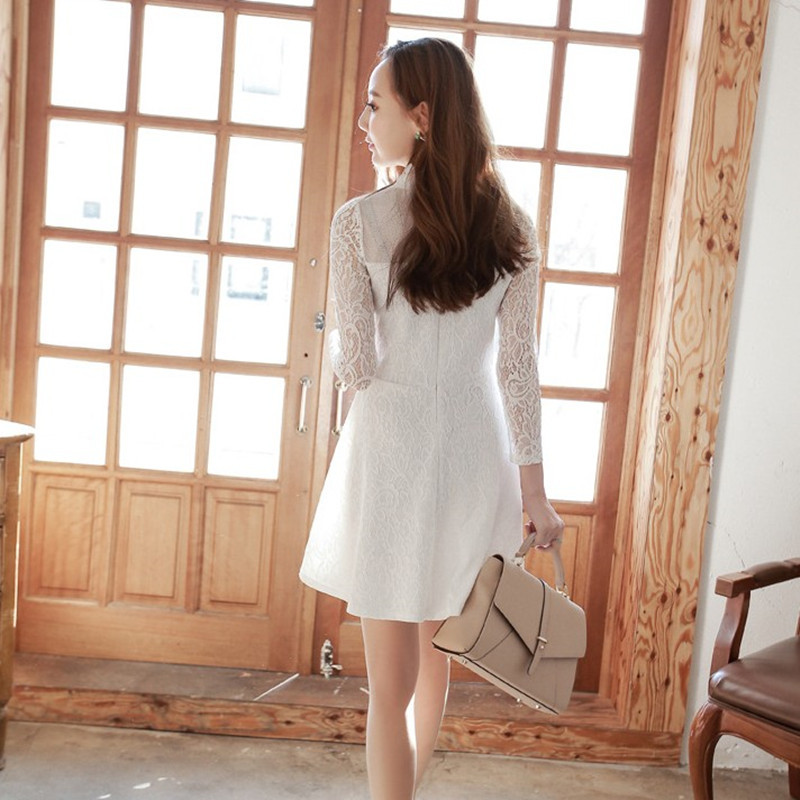 2021 Autumn and Winter New Lace Dress Mid-length Long-sleeved Bottoming Dress Slim-fit Princess Dress Women's Clothing