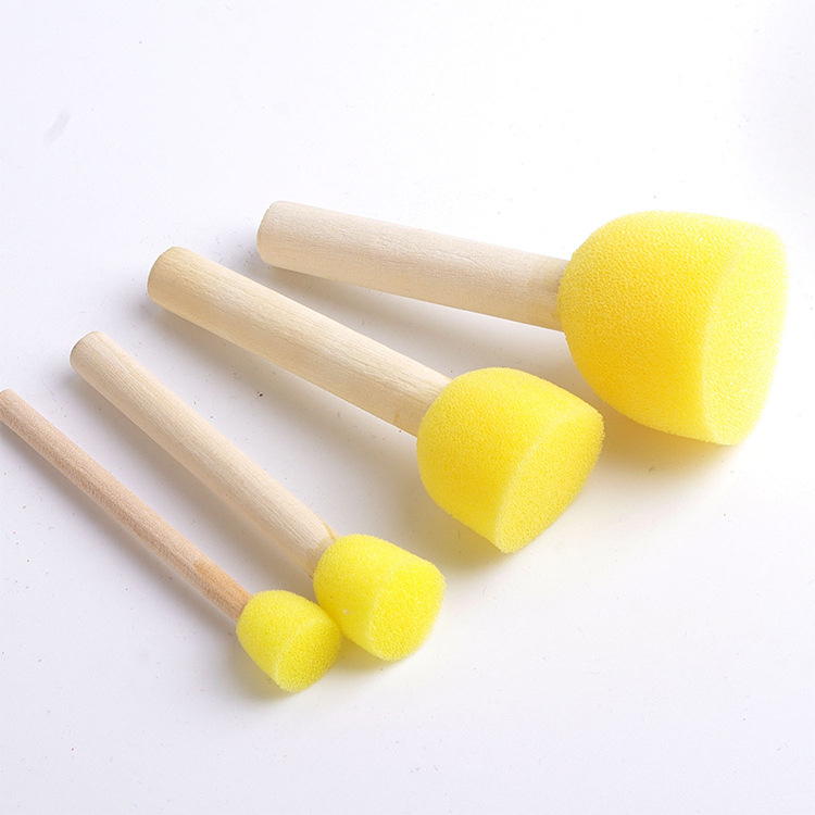 Children's Painting Brush Round Wooden Sponge Seal Painting Brush 4-Piece Set Early Education Kindergarten Graffiti Tool Painting