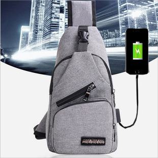 Foreign trade new men's canvas USB rechargeable chest bag backpack men's bag Korean men's and women's chest shoulder messenger bag
