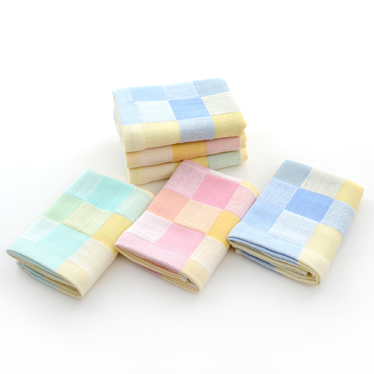 Pure cotton color grid quick-drying face washing gauze towel baby face washing universal gift factory wholesale direct sales