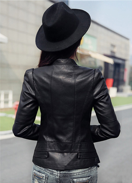 2023 Spring and Autumn Women's Clothing Women's Leather Short Black Slim Biker PU Leather Coat Women's Small Leather Leather Jacket