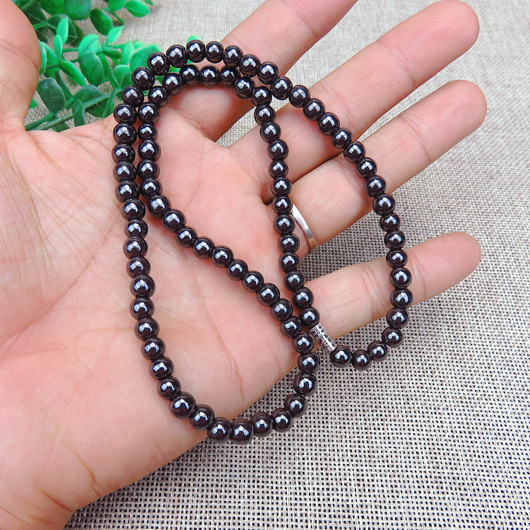 6mm round bead magnetic black stone necklace foreign trade e-commerce best selling trinkets magnetic therapy health care natural magnet necklace