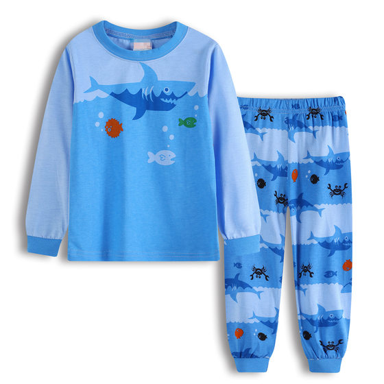 New long-sleeved children's clothing boy boy baby cartoon blue shark homewear suit pajamas K239