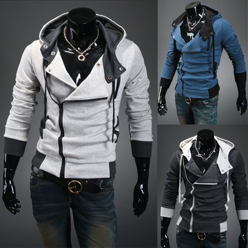 Foreign trade ebay autumn and winter clothing Korean men's hooded sweater coat men's cardigan slim fit sweater men's