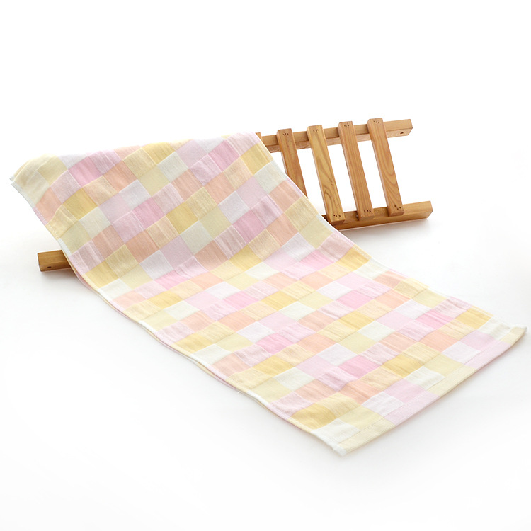 Pure cotton color grid quick-drying face washing gauze towel baby face washing universal gift factory wholesale direct sales