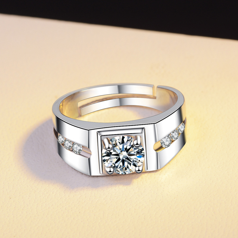 European and American Platinum Plated 18K Gold Diamond Large Men's Ring Wedding Couple Business Ring Group Inlaid Men's Diamond Ring