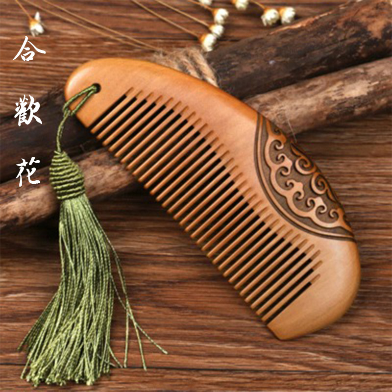 Supply thickened old peach wood comb carved comb electrostatic hair loss hairdressing comb double comb wood comb