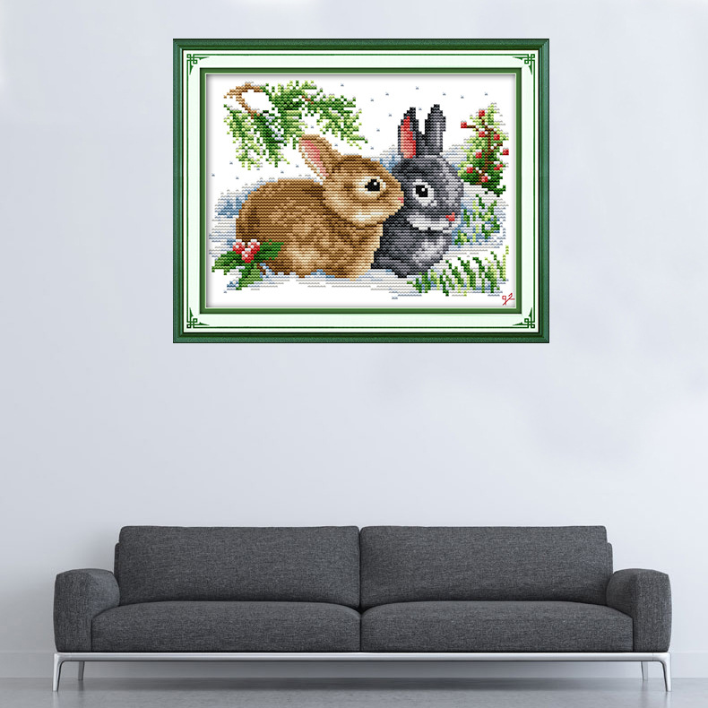 Children's cartoon novice printing cross stitch rabbit new living room lucky rabbit couple Zodiac happy taste