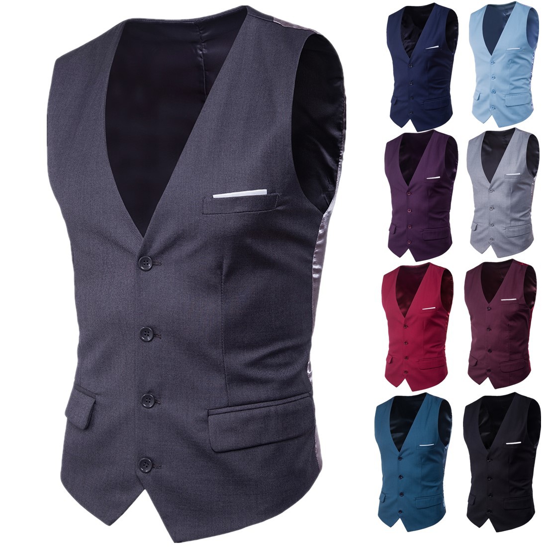 AliExpress ebay new men's slim fit suit vest plus size sleeveless vest formal wear European size vest thin coat