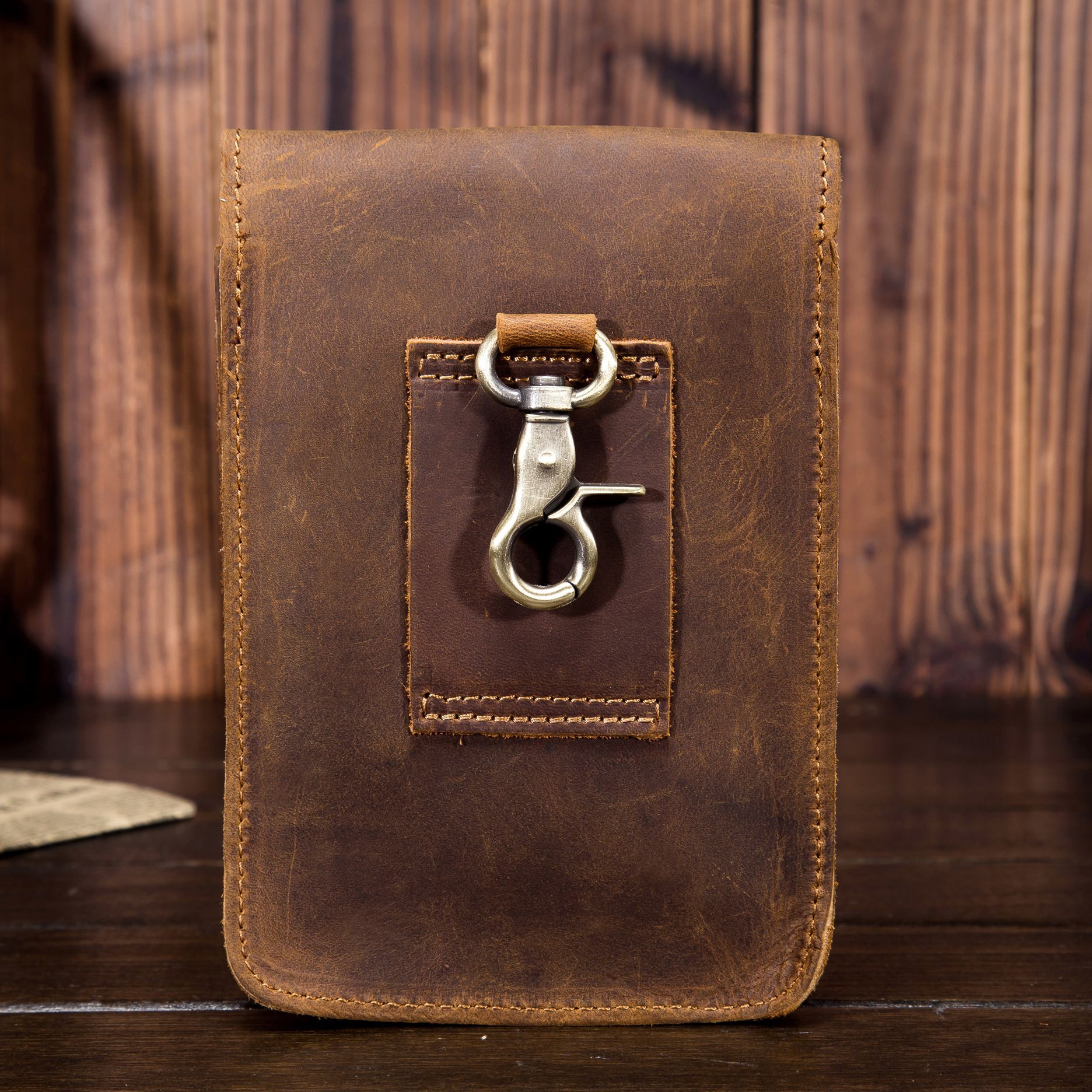 2034 men's leather waist bag Crazy Horse Leather first layer cowhide small bag pants hanging bag mobile phone bag European and American Retro