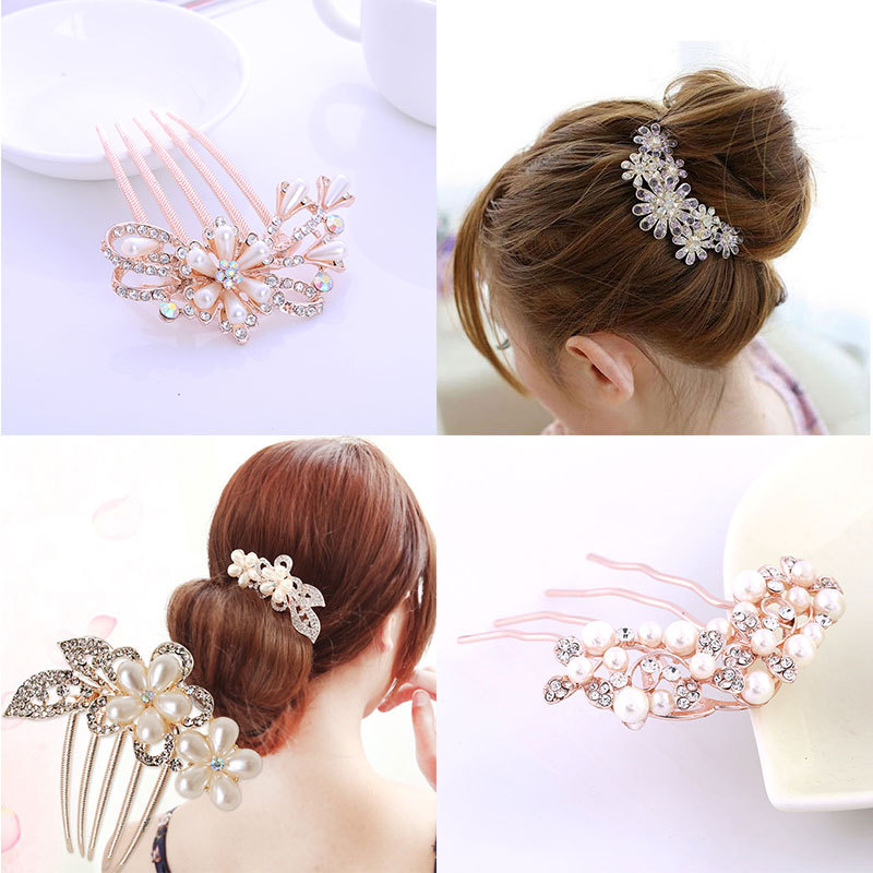 Korean version of the Sun Flower five teeth rhinestone comb hair accessories Pearl Peacock hair accessories bride hair comb wholesale