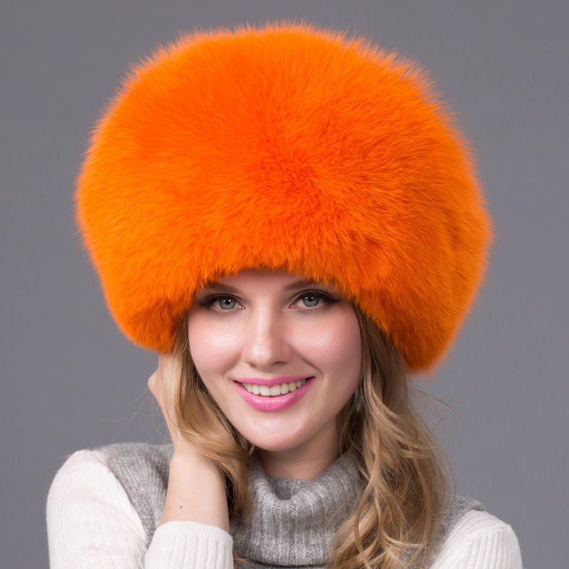Fox Fur Hat Full Leather Mongolian Hat Leather Top Thickened Warm Ear Protection Hat Princess Hat Winter Women