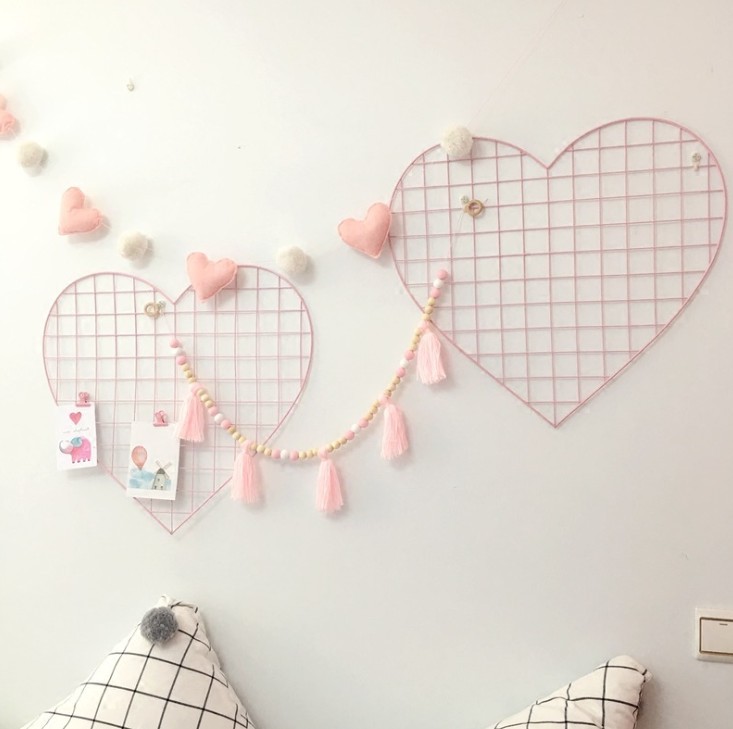 Creative Heart Grid Photo Wall Girl Heart Bedroom Iron Grid Photo Wall Korean Princess Room Decoration