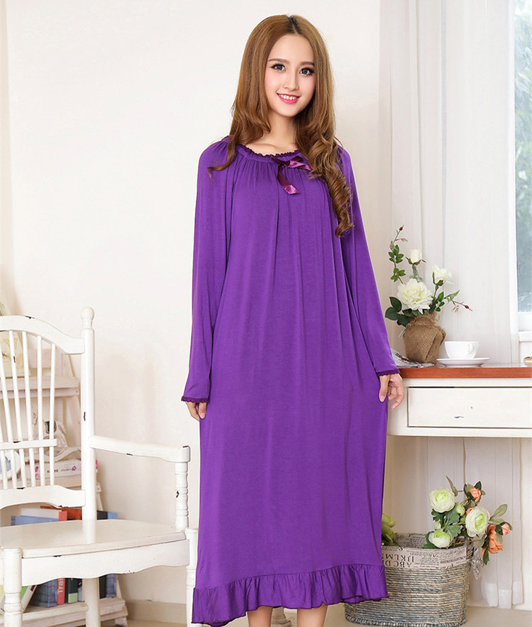 Spring Summer Autumn Women's Long Sleeve Australian Knitted Cotton Plus Size Extra Long Loose Princess Nightdress Pajamas Home Clothes