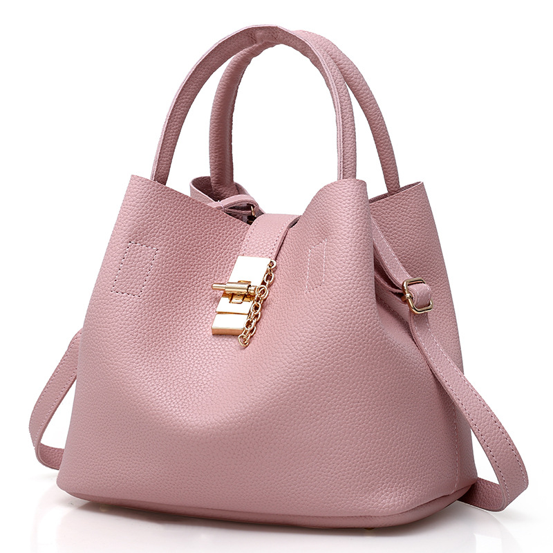 Stitching Shoulder Bag Women's Bag PU Bucket Bag Women's European and American Fashion Super Fiber Leather Hand Shoulder Crossbody Bag