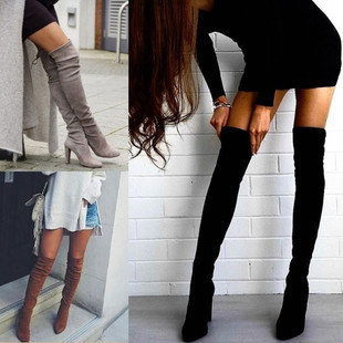 34 to 43 size 2020 autumn and winter foreign trade new European and American pointed toe chunky heel over-the-knee boots elastic boots for women
