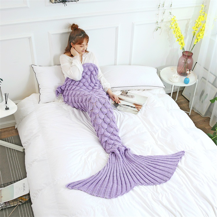 New Handmade Knitted Blanket Soft and Comfortable Nap Mermaid Cover Blanket Solid Color Simple Breathable Blanket Wholesale