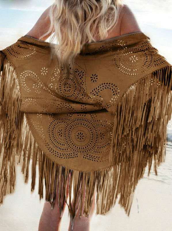 European and American shawl summer new women's top tassel shawl retro simple suede cape production Wholesale