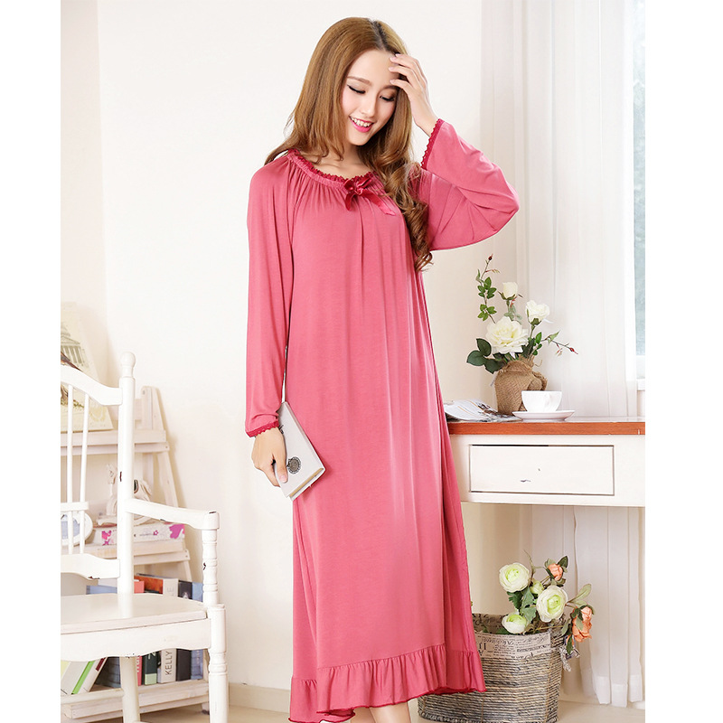 Spring Summer Autumn Women's Long Sleeve Australian Knitted Cotton Plus Size Extra Long Loose Princess Nightdress Pajamas Home Clothes