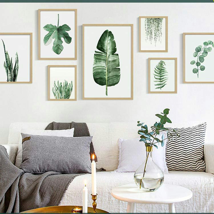 Nordic Pastoral Green Plant Oil Painting Heart Leaves Small Fresh Simple Frameless Painting Living Room Decorative Painting Core