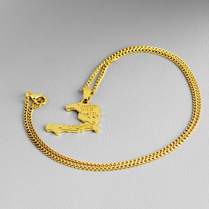 Zhijia jewelry European and American fashion new Haiti map simple English lettering sweater chain necklace accessories