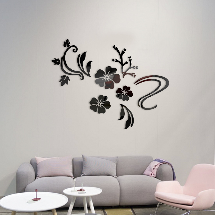 TV Background Bedroom 3D Wall Stickers Romantic Flower Vine Mirror Wall Stickers