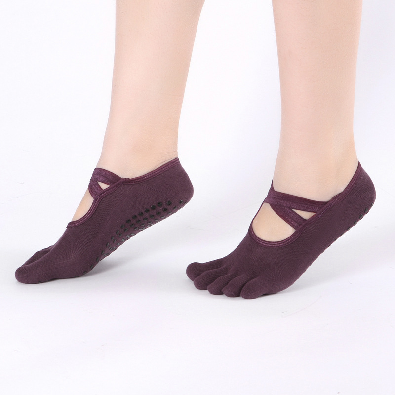 Yoga socks ballet cross-wrapped backless yoga socks cotton socks fitness non-slip sports boat Socks five-finger socks wholesale