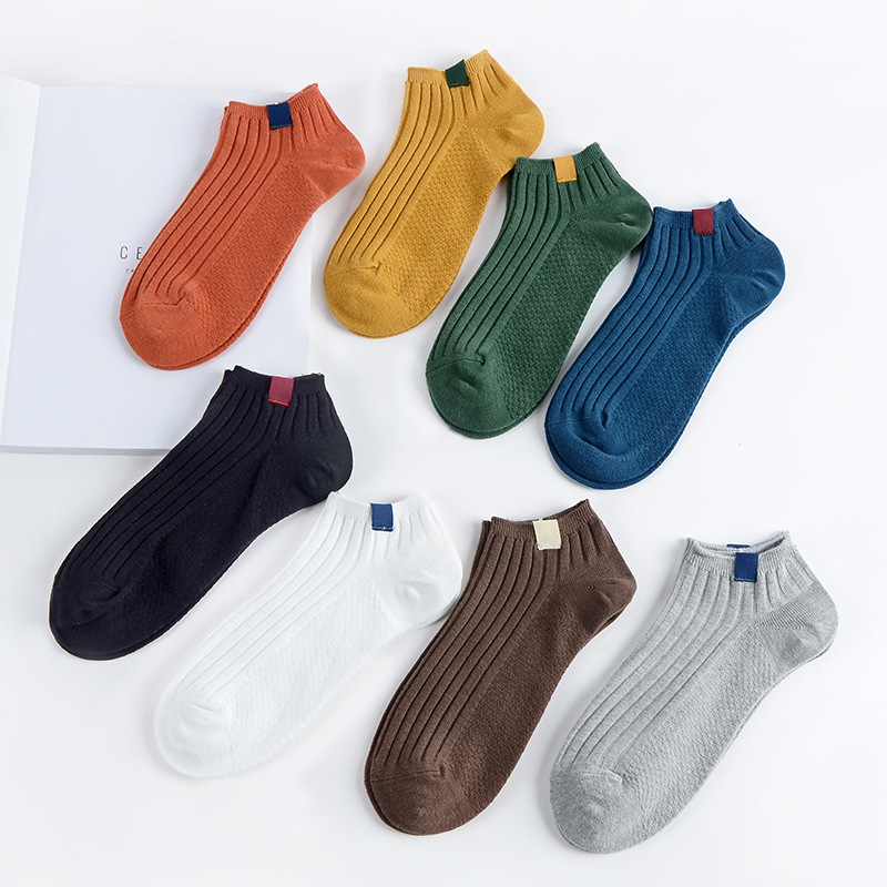 Men's short socks low-cut pure cotton Japanese double needle massage bottom Korean style preppy style South Korea retro low-top ankle socks for women