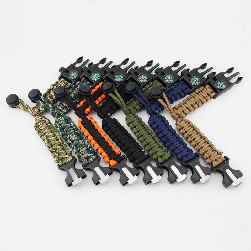 Outdoor Sports Bracelet Compass Flint Adjustable Bracelet Camping Survival Umbrella Rope Bracelet