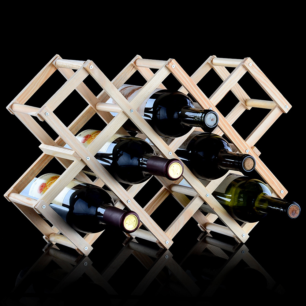 European-style wine rack creative solid wood folding wine rack wooden wine rack iron multi-bottle