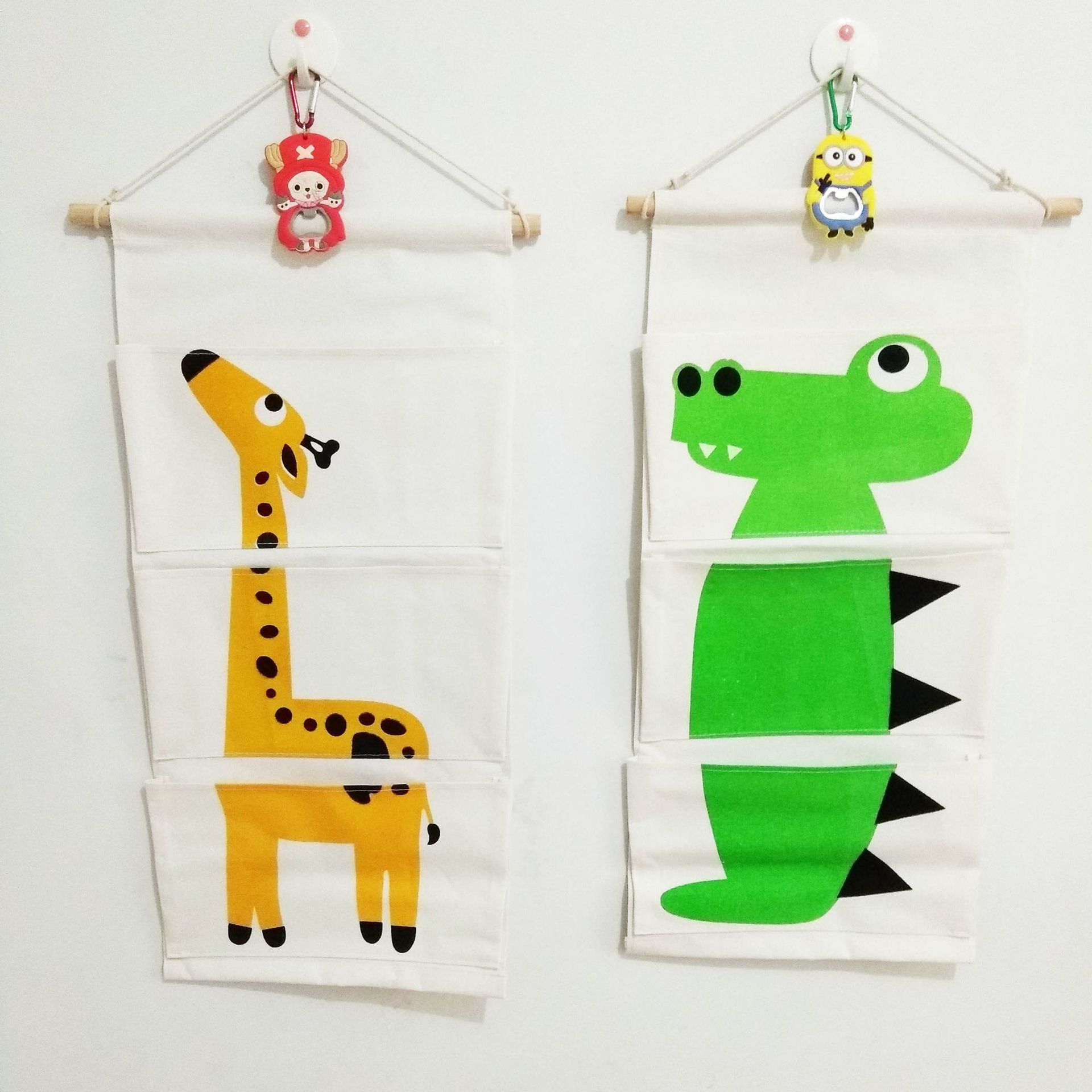 zakka Cotton and Linen Three Pockets Six Cartoon Animal Hanging Bag Door Storage Bag Storage Bag Wall Decoration Hanging Bag