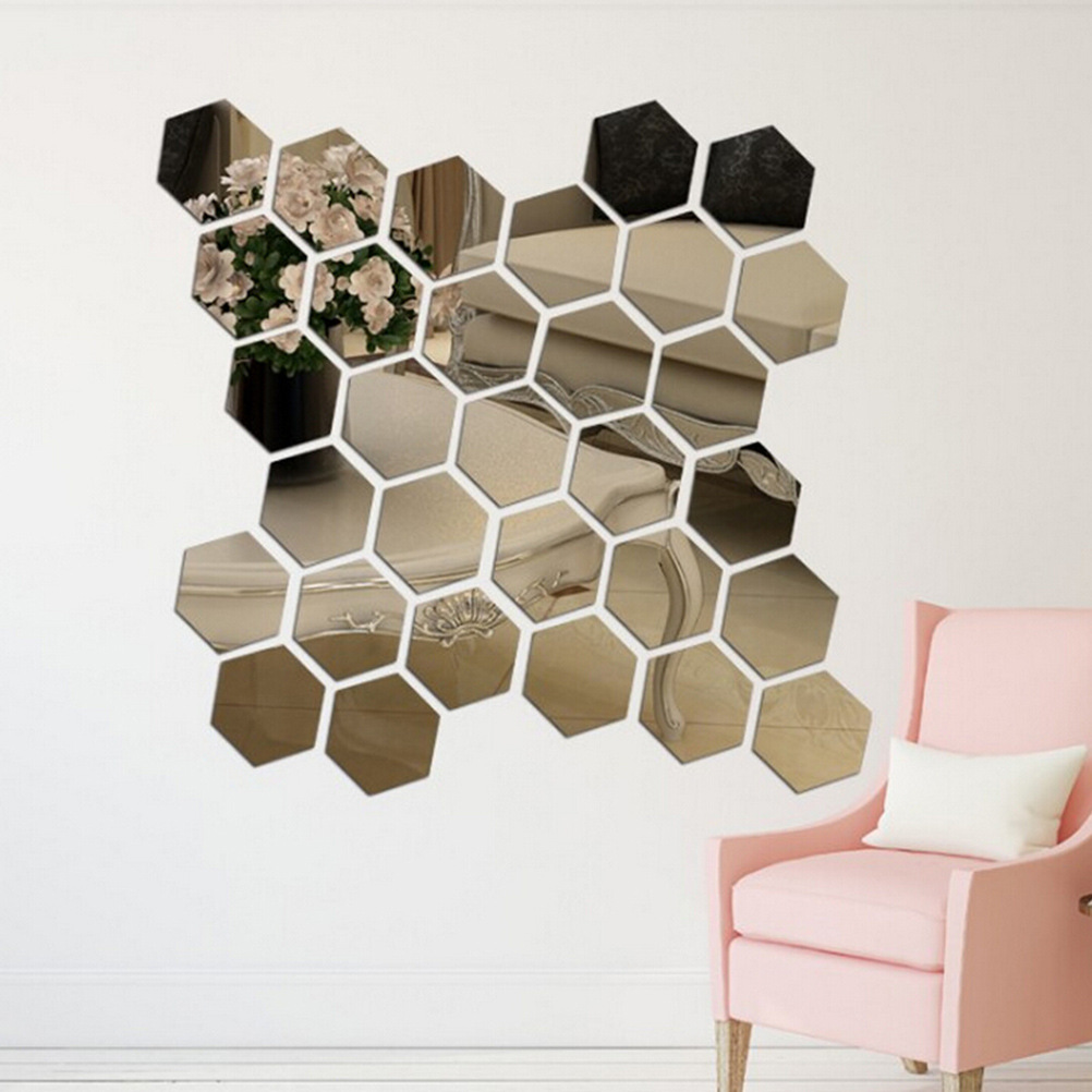 Factory wholesale hexagonal three-dimensional mirror wall stickers restaurant aisle floor personalized decorative mirror stickers
