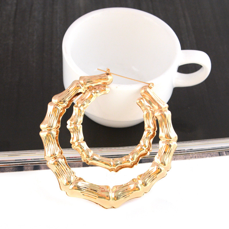 wish Amazon Europe and America Exaggerated Golden Circle hiphop Street Dance Earrings Earrings Oversized Bamboo Earrings