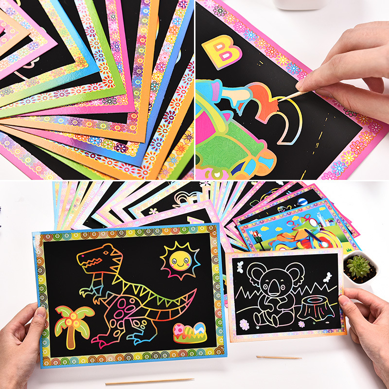 Medium 32 open DIY cartoon color scratch book Children's scratch paper scratch painting scratch card send bamboo stick