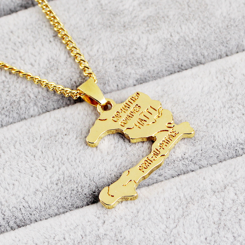 Zhijia jewelry European and American fashion new Haiti map simple English lettering sweater chain necklace accessories