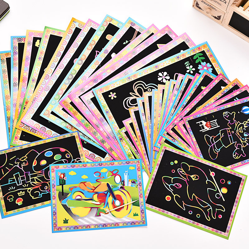 Medium 32 open DIY cartoon color scratch book Children's scratch paper scratch painting scratch card send bamboo stick