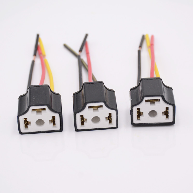 Car h4 bulb socket car headlight ceramic socket three plug headlight socket high temperature resistant h4 ceramic lamp holder