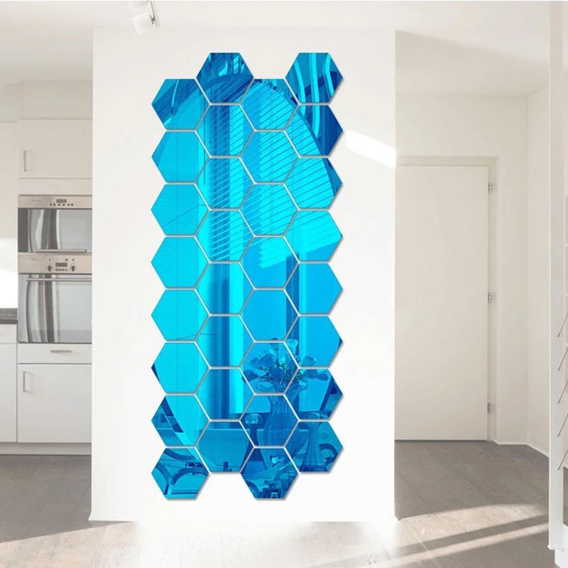 Hexagonal three-dimensional mirror wall stickers restaurant aisle floor personalized decorative mirror stickers living room background wall