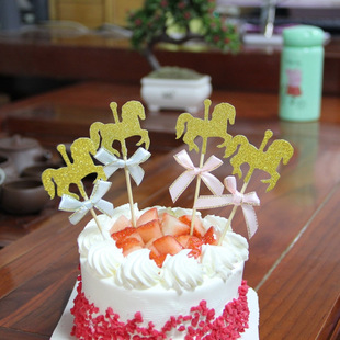 New birthday party gold glitter cake decoration flag carousel baking dessert card