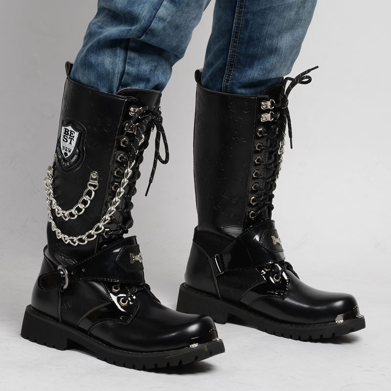 AliExpress Large Size High Top Boots Korean Style Fashionable Martin Boots Men's Baita Leather Boots British High Barrel Men's Cross-Border
