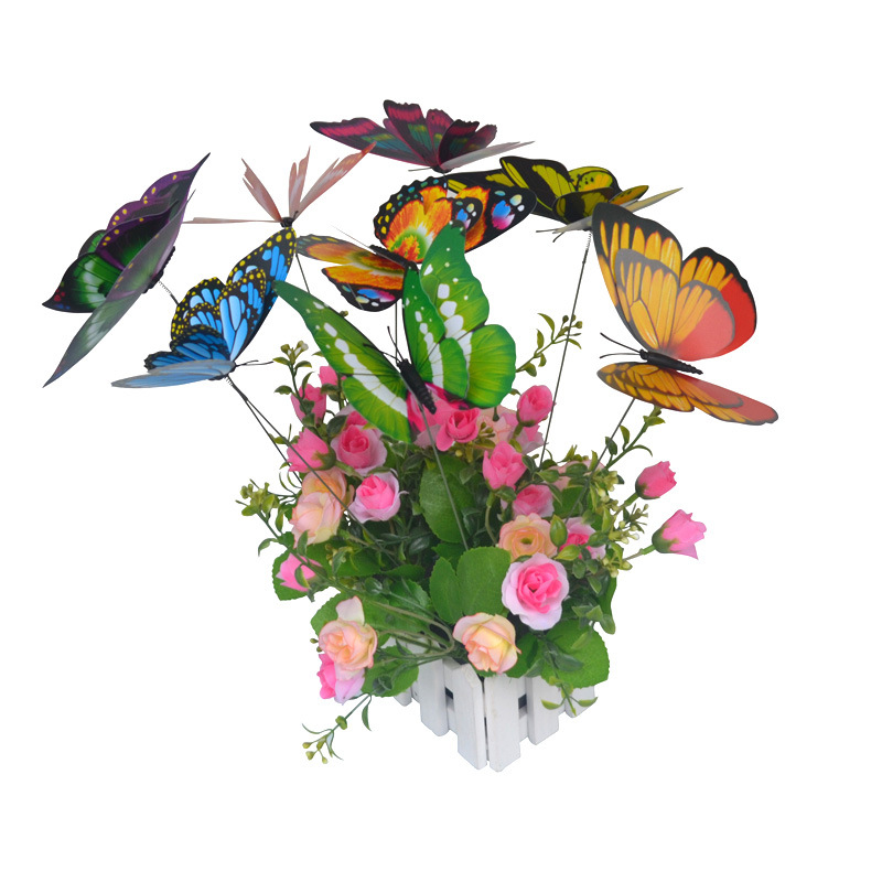 Simulation butterfly double wings with Rod butterfly gardening flower arrangement decoration beautification plastic crafts Yiwu Wholesale