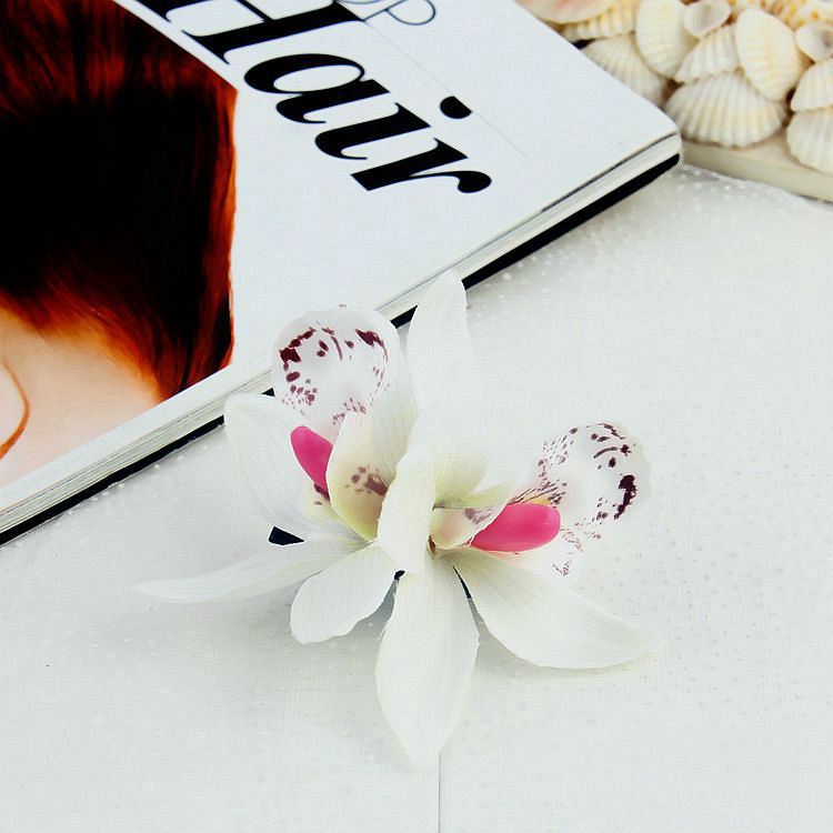 Ny Dobbelt Simulering Cymbidium Blomsterkantklemme Forårsferie Hårtilbehør Boheme Strand Hårklemme_voghion.com