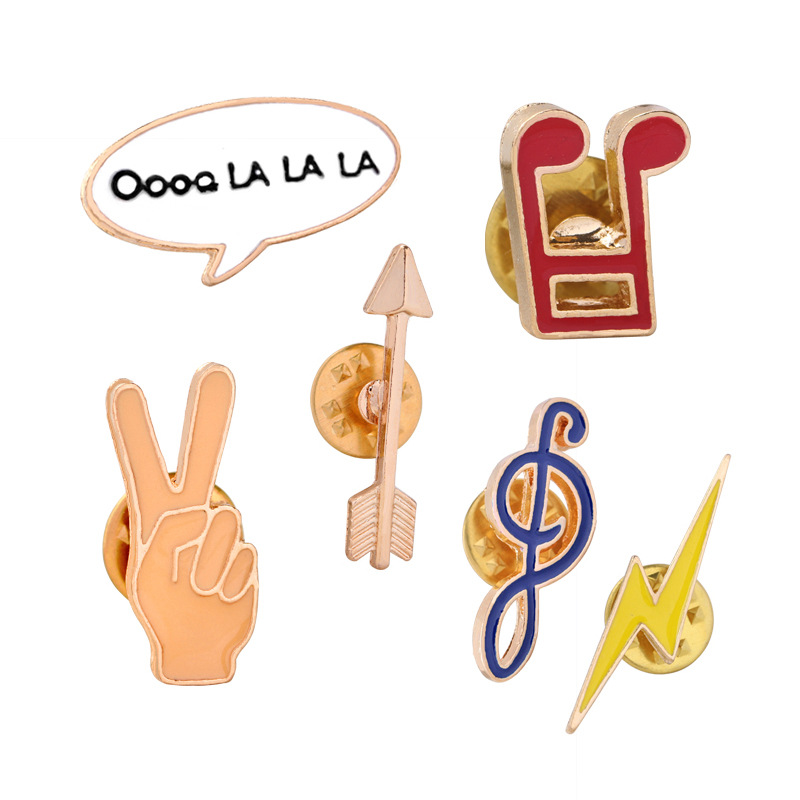 European and American jewelry 2022 new cartoon brooch palm gesture creative music symbol lightning pin enamel badge