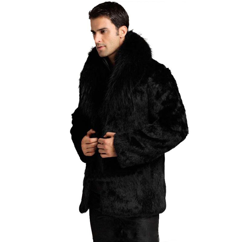 AliExpress Explosions Autumn and Winter Men's Fashion Slim Fit Faux Fur Fox Fur Collar Fur Coat Black Luxury Coat