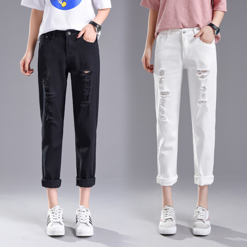 Ripped Jeans Women's Loose 2022 New Arrival Cropped Spring and Autumn Student Loose Slimming Casual Harem Pants for Beggars
